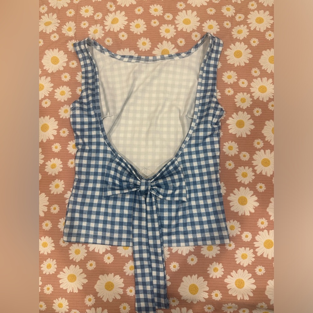 Blue and White Gingham backless crop top